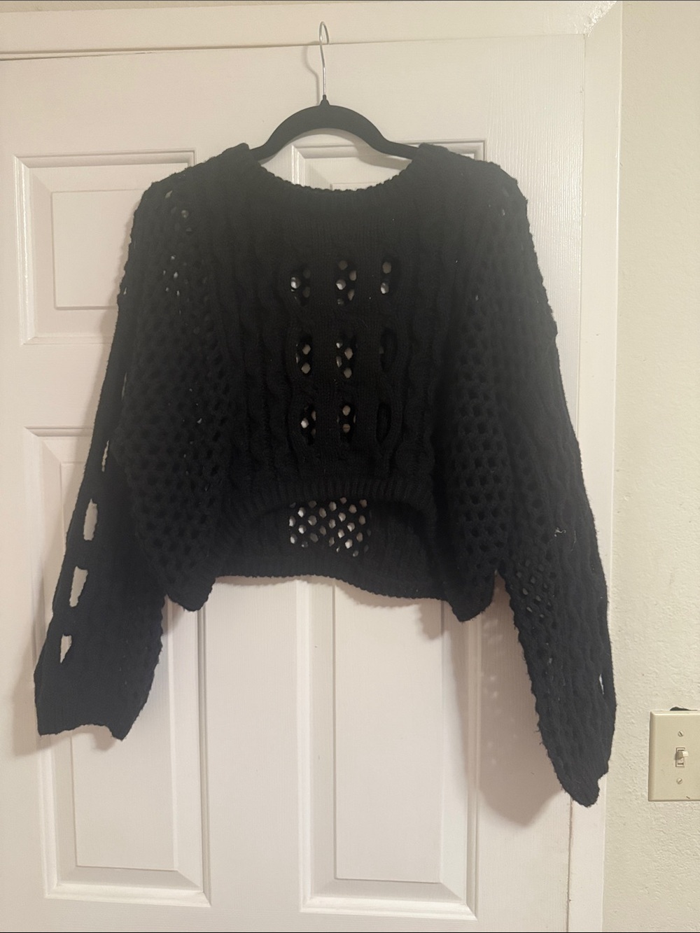 Cider - Black Open-Knit Cropped Women's Sweater